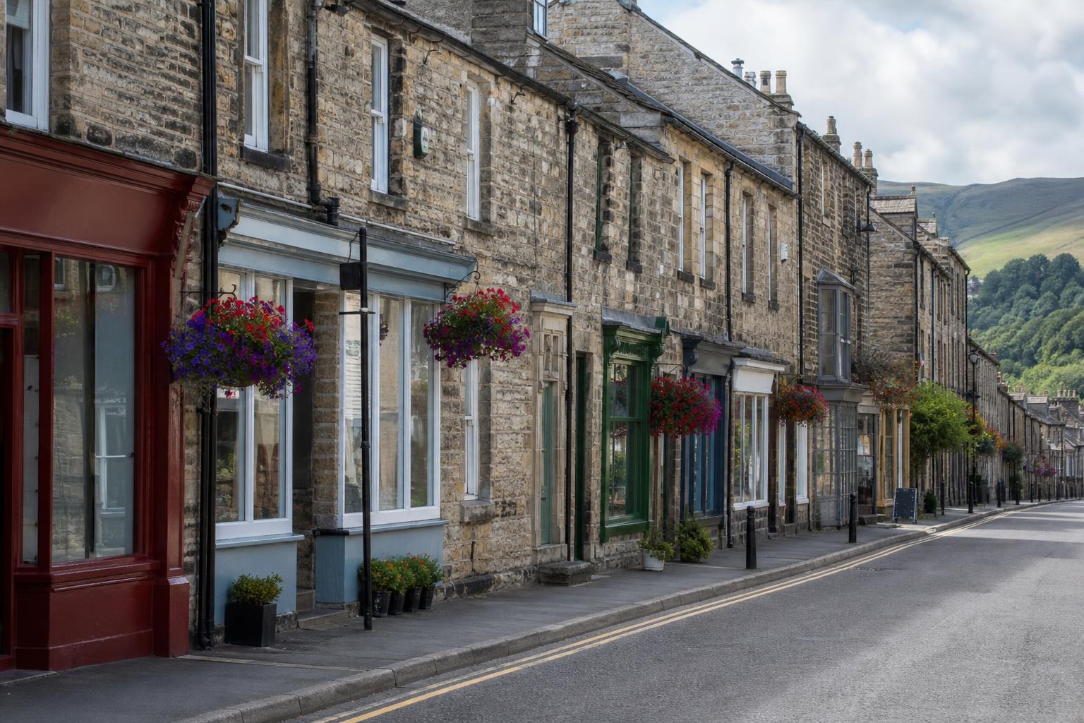 Stone terraced houses along Hawes high street