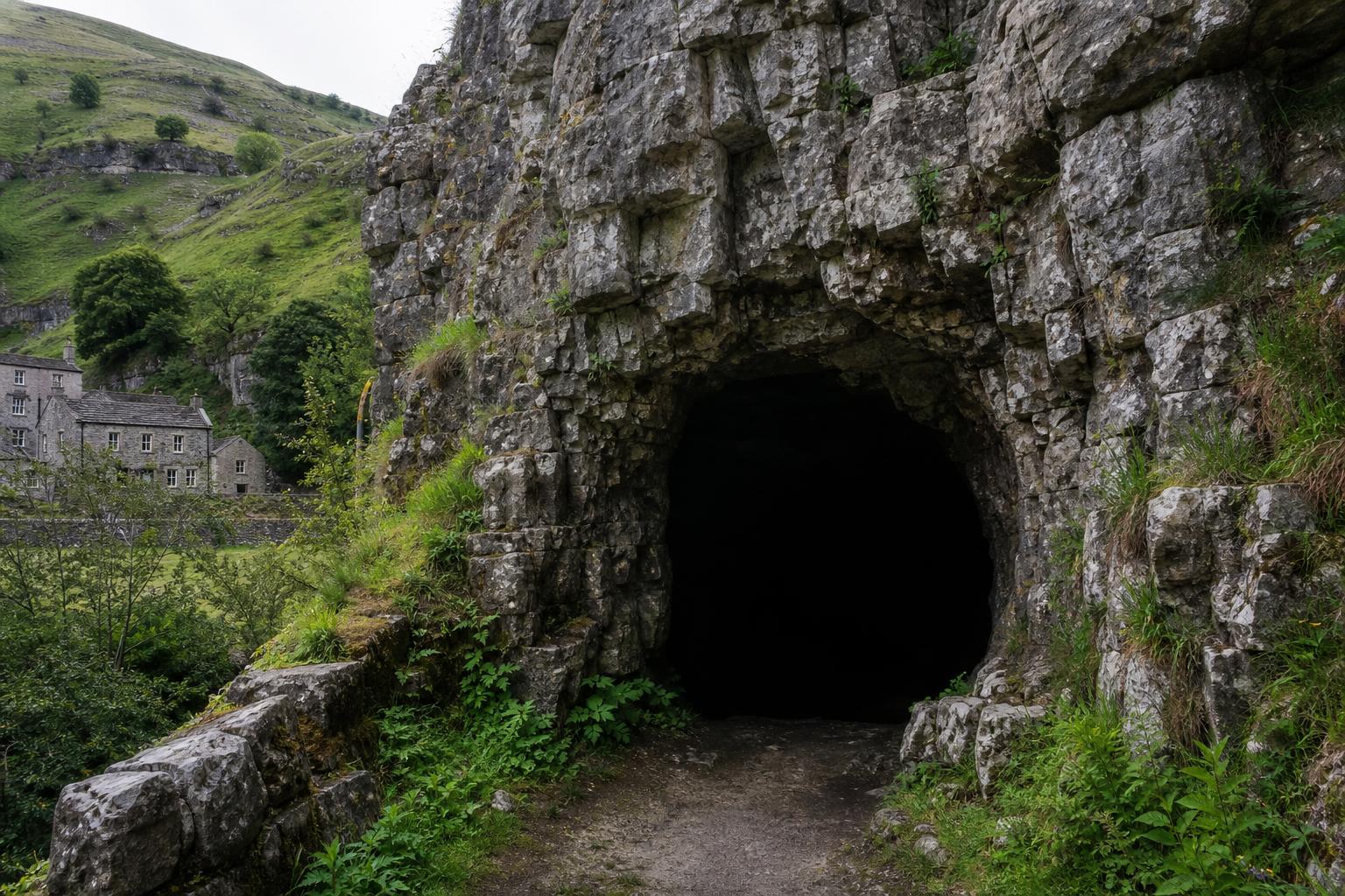 Entrance to a limestone show cave near Castleton
