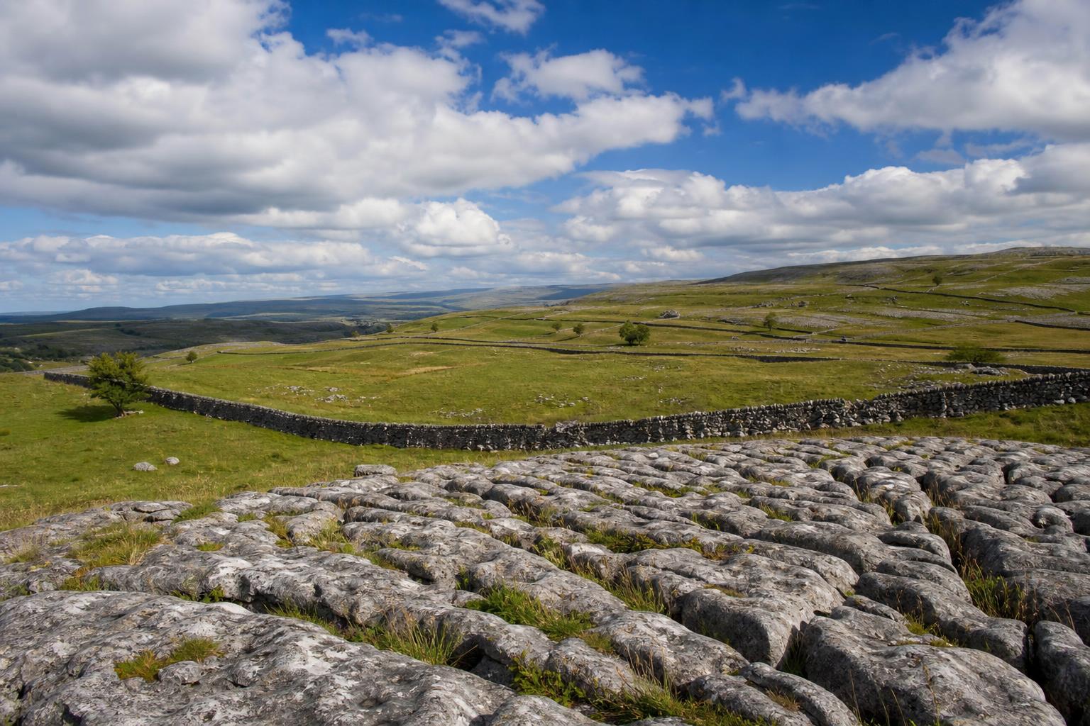 Limestone pavement and dry-stone walls in the Yorkshire Dales
