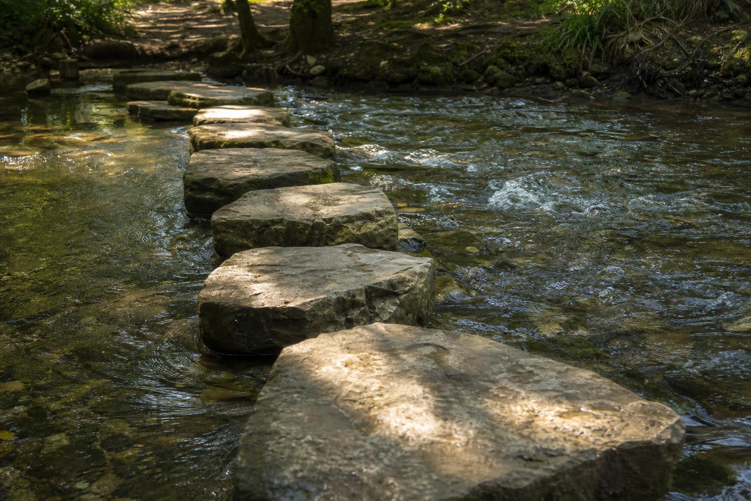 Stepping stones crossing the River Dove in Dovedale