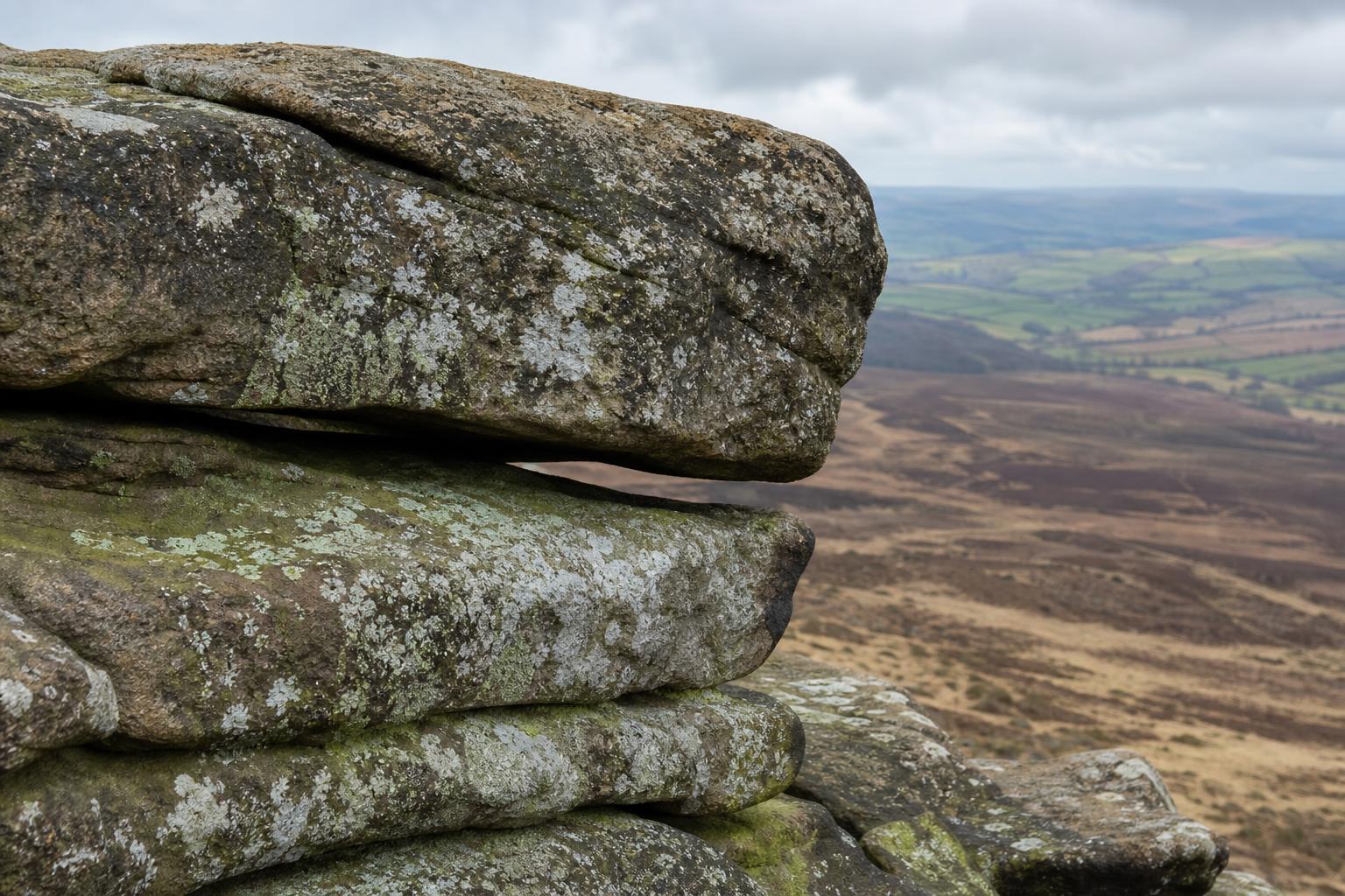 Weathered gritstone boulders along the top of Stanage Edge